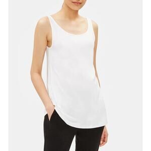 NWT Eileen Fisher XL Lightweight Viscose Jersey Scoop Neck Long Tank Top White